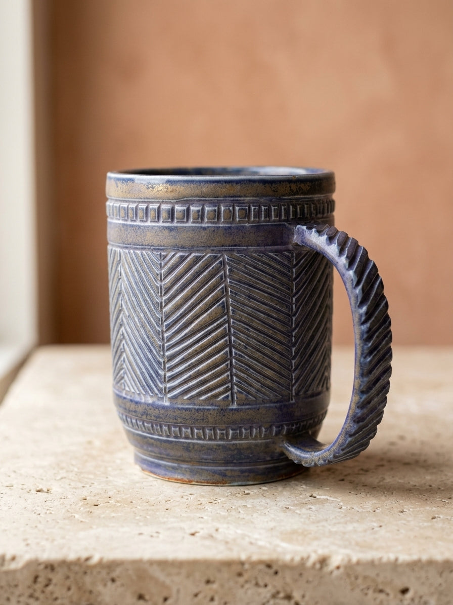 Hand carved mug - blue